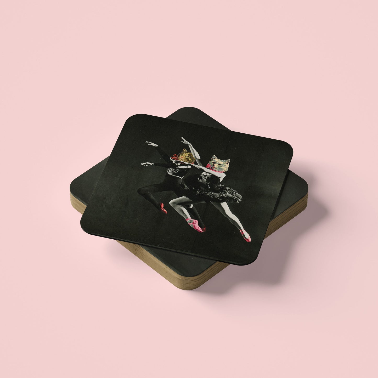 Dulces sueños / Posavasos de cartón duro de 9 cm, arte de collage surrealista