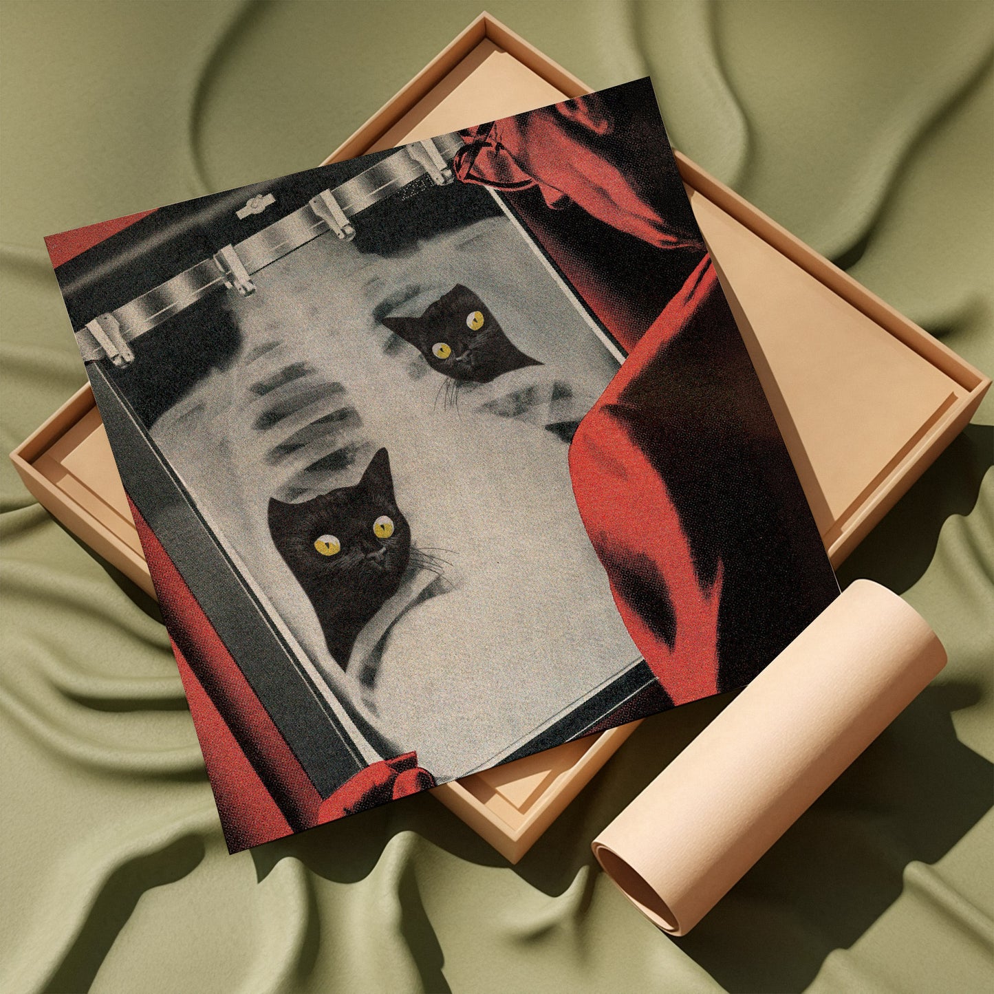 Cosmos junto a la piscina - Collage surrealista de inspiración retro Cuadrado Impresión de 20x20cm