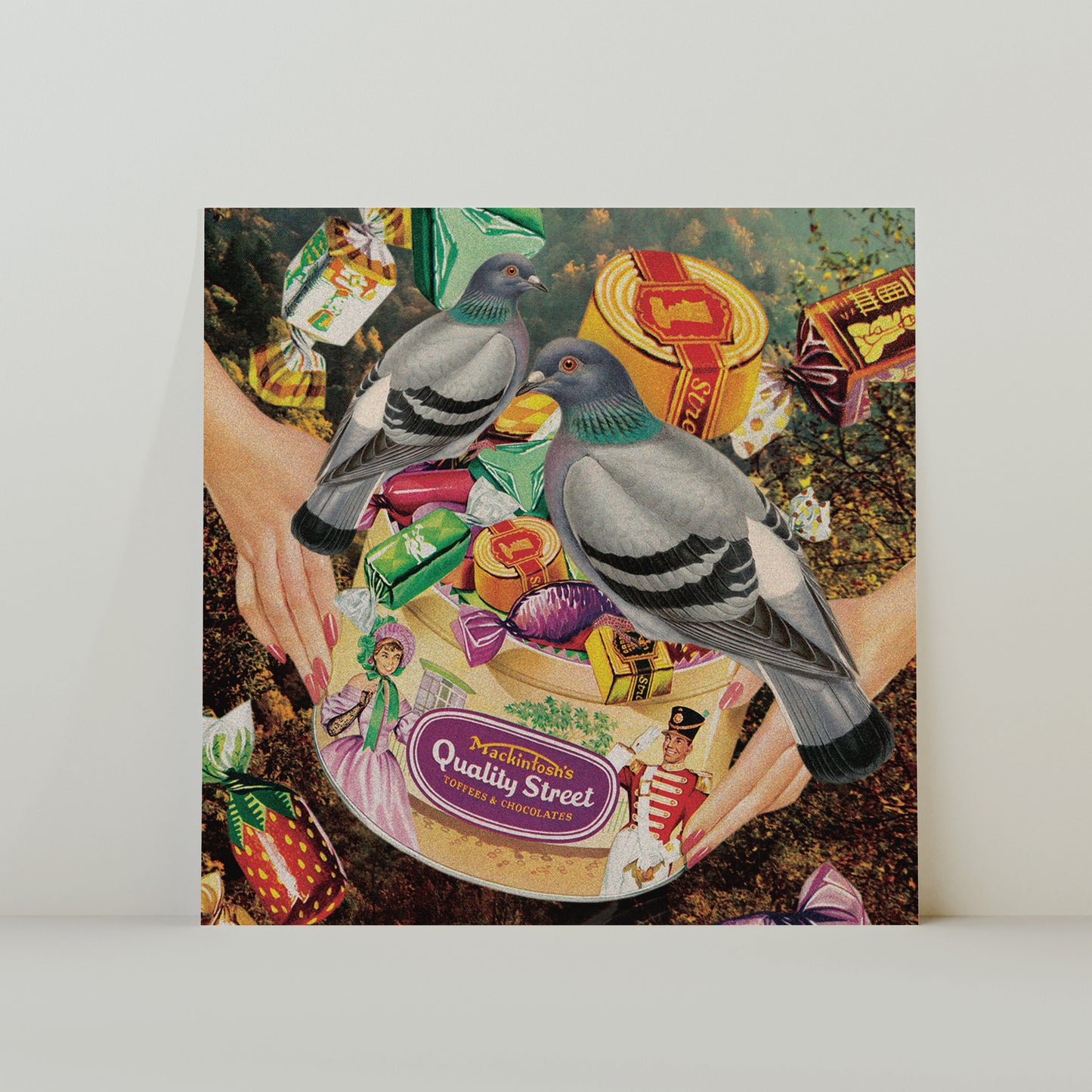 Cosmos junto a la piscina - Collage surrealista de inspiración retro Cuadrado Impresión de 20x20cm