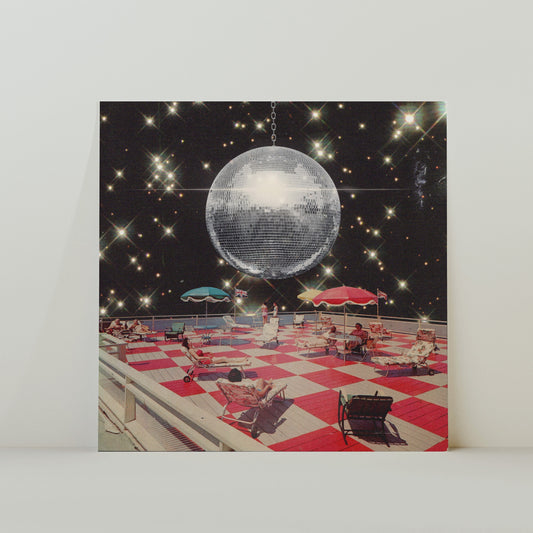 Disco World – Retro-inspirierter surrealistischer Collage-Druck, quadratisch, 20 x 20 cm