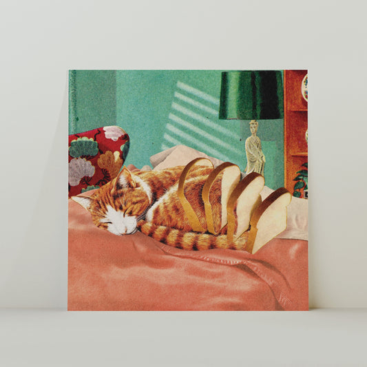 Loaf – Retro-inspirierte surrealistische Katzencollage, quadratisch, 20 x 20 cm