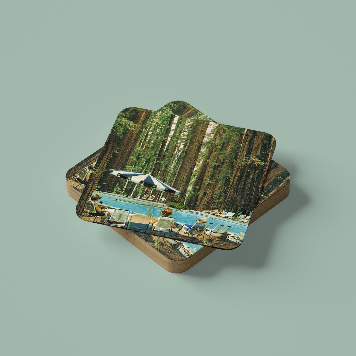 Dulces sueños / Posavasos de cartón duro de 9 cm, arte de collage surrealista